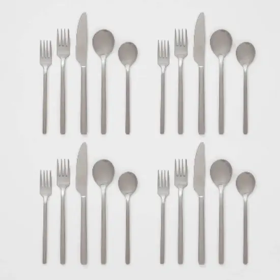 20pc Ashby Flatware Set Silver - Threshold&trade;: Stainless Steel Silverware, Service for 4, Forks Spoons Knives Set image {3}