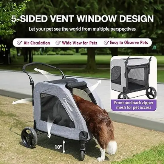 Gulches Pet Strollers: Gray XL All-Terrain Folding Stroller for Two Medium Dogs image {1}