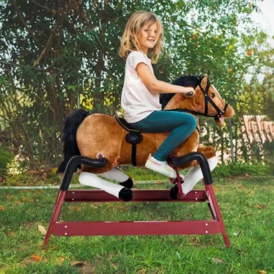 Qaba Durable Kids Plush Spring Style Horse Bouncing Rocker Toy With Realistic Sounds image {1}