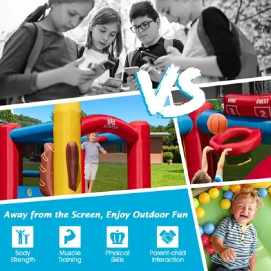Tangkula Inflatable Bounce House with 480W Air Blower Bouncer Playhouse Castle with Slides Jump Area Ocean Ball Pit Basketball Hoop image {3}