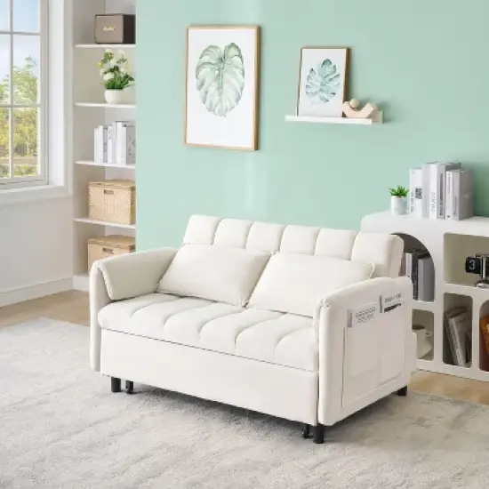 Sapphtopaz 52" Couches for Living Room 2-Seater Pullout Sofa Bed 3 in 1 Convertible Sleeper Sofa with Pillow & Pocket Small Loveseat for Bedroom image {3}