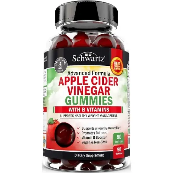 Apple Cider Vinegar Gummies with B Vitamins, Supports Healthy Weight Management, Detox Cleanse, Energy, Digestive & Immune Support, Bioschwartz, 90ct image {9}