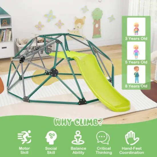 Infans 8FT Climbing Dome w/ Slide Outdoor Kids Jungle Gym Dome Climber Green & Gray image {5}