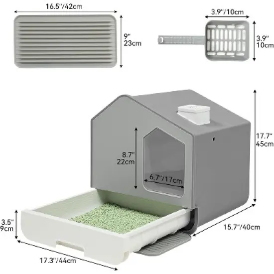 QuestaPack Extra Large Enclosed Cat Litter Box with Mat and Litter Scoop image {1}