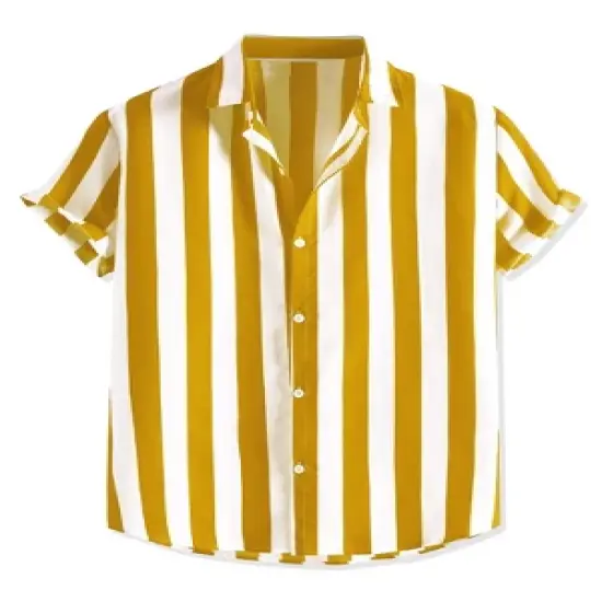 Lars Amadeus Men's Stripe Shirt Short Sleeved Color Block Button Down Beach Shirt image {8}