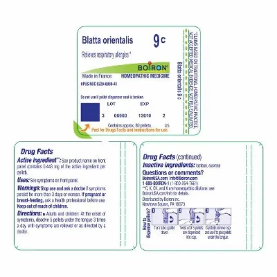 Blatta Orientalis 9C by Boiron Homeopathic Single Medicine For Allergy  -  80 Pellet image {1}