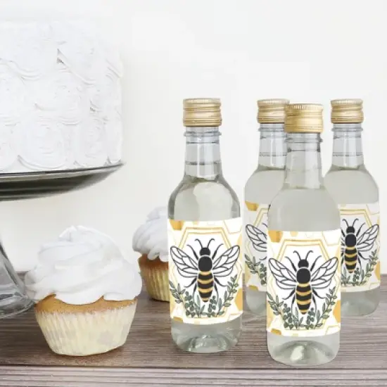 Big Dot of Happiness Little Bumblebee Mini Wine & Champagne Bottle Label Stickers Bee Baby Shower or Birthday Party Favor Gift 16 Ct image {2}
