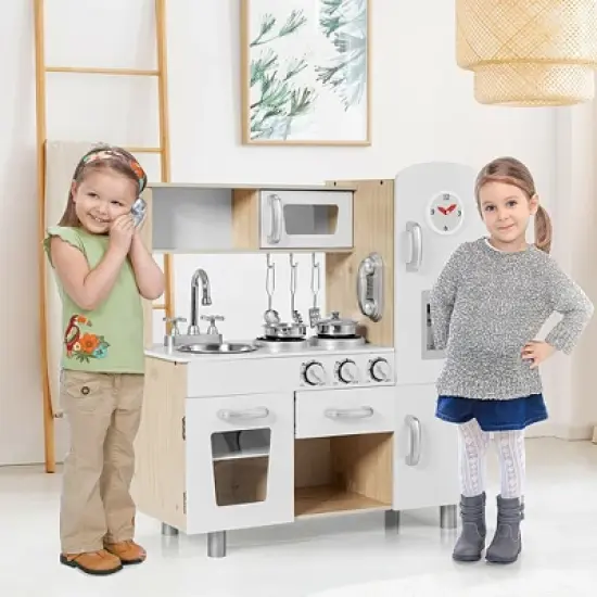 Costway Vintage Play Kitchen Pretend Kids Cooking Playset Toys w/Water Dispense image {3}