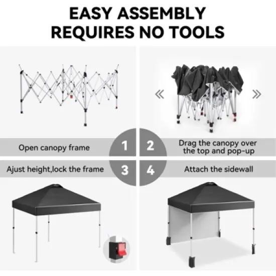 10x10 Ft Pop Up Canopy Tent w/Sidewall, Instant Portable Shelter w/Vented Roof Wheeled Carry Bag, Outdoor Sun Shade for Beach, Camping, Patio image {7}