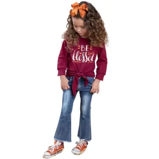 Girls Be Blessed Tassel Bell Bottom Jeans Set - Mia Belle Girls image {7}