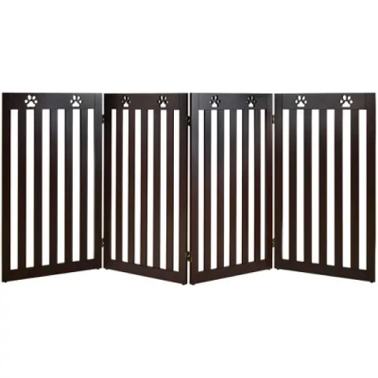 Costway 36'' Folding Wooden Freestanding Pet Gate Dog Gate W/360&deg; Hinge White/Espresso image {8}