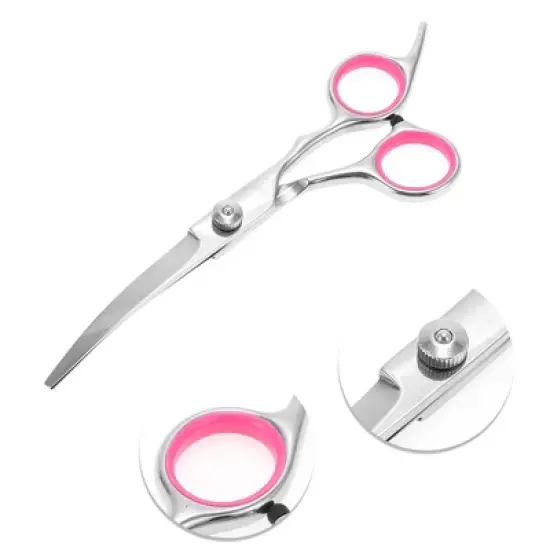 Unique Bargains Pet Grooming Scissors 5.5 Inches Silver Tone Pink 1 Pc image {2}