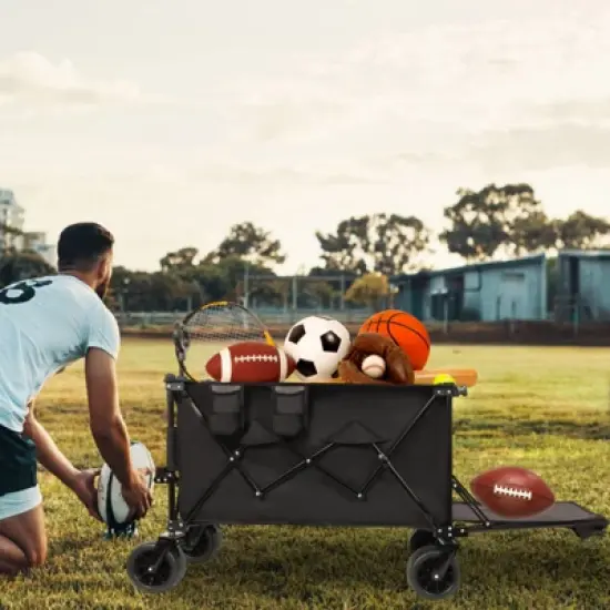 RISOKEYS Foldable Wagon - 30% Expandable, Adjustable Handlebar and All-Terrain Beach Wheels,480LBS Capacity,for Beach Trips,Camping,Shopping image {7}