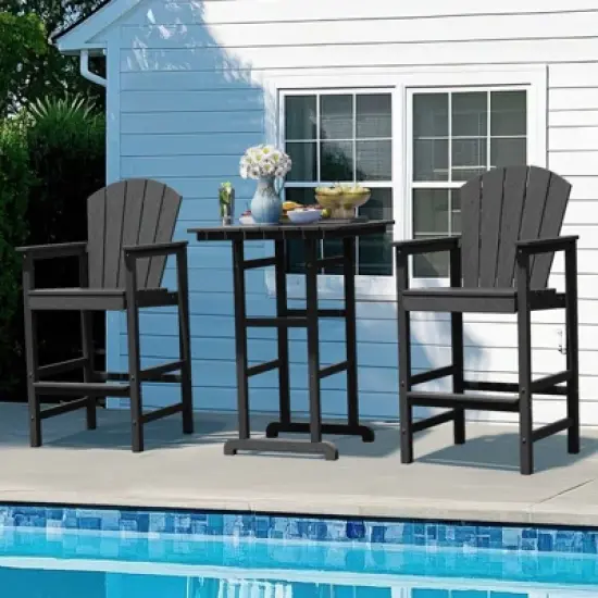 Hyleory 3-Piece HDPE Patio Bar Set with Adirondack Bar Stools - Durable Outdoor Furniture for Stylish Entertaining image {2}