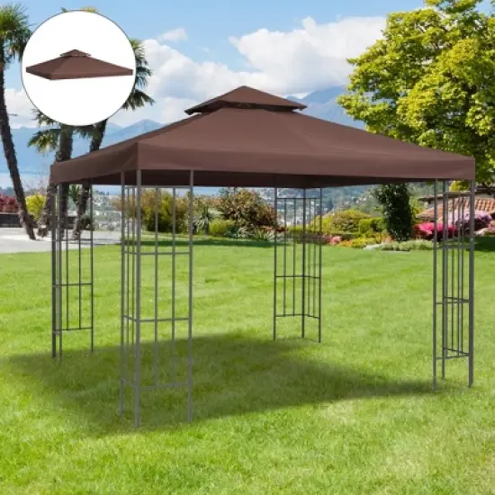 Gulches 9.8' x 9.8' Gazebo Replacement Canopy - 2-Tier UV Top Cover for Models 01-0153 & 100100-076, Perfect for Outdoor Use, Coffee Color (TOP ONLY) image {1}