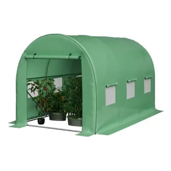 Walk In Greenhouse - 12ft x 7ft x 7ft Outdoor Green House with Vented Windows - Mesh-Reinforced Polyethylene Cover with Steel Frame by Home-Complete image {7}