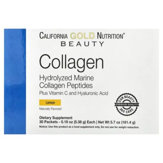 California Gold Nutrition Marine Collagen Peptides Plus Vitamin C and Hyaluronic Acid, Lemon, 30 Packets, 0.19 oz (5.38 g) Each image {1}