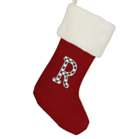 Personalization Mall Farmhouse Initial Red Christmas Stocking, Ivory Faux Fur image {17}