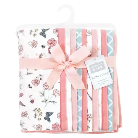 Hudson Baby Infant Girl Cotton Flannel Burp Cloths Bundle, Hummingbird Garden, One Size image {1}