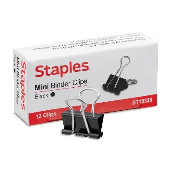 Staples Mini Metal Binder Clips Bulk Pack Black 3/5" Size with 1/4" Capacity 15338 image {1}