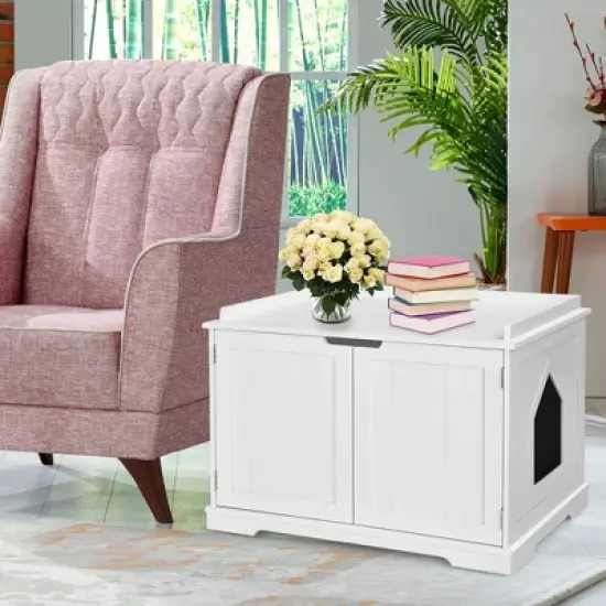 Costway Cat Litter Box Cabinet Furniture Cat Washroom Storage Bench image {2}