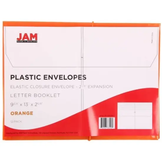JAM Paper 9 3/4'' x 13'' Plastic Envelopes with 2 5/8" Expansion, Elastic Closure, Letter Booklet - Orange: Large File Binder image {2}