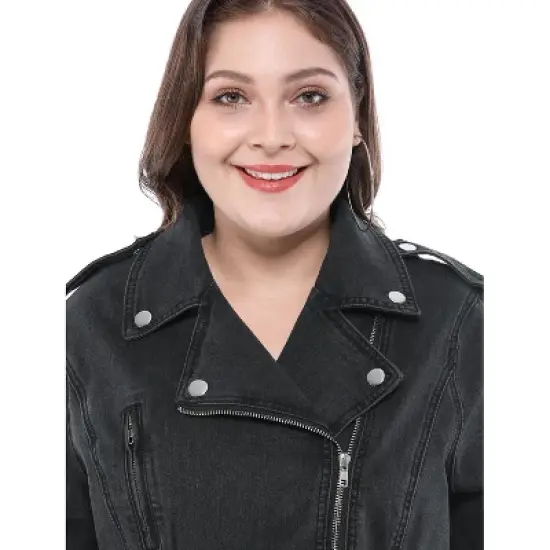 Agnes Orinda Women's Plus Size Outerwear Zip Closure Denim Biker Moto Jacket image {5}