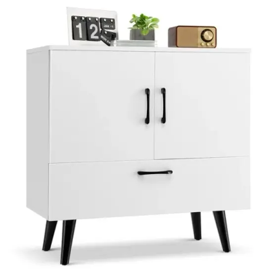 Costway Mid Century Storage Cabinet Accent Buffet Sideboard Entryway Kitchen White\ Brown image {10}