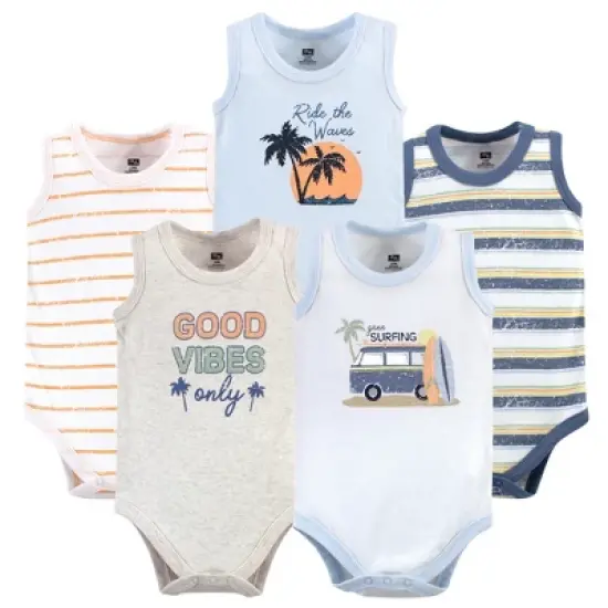 Hudson Baby Infant Boy Cotton Sleeveless Bodysuits 5pk, Gone Surfing image {4}