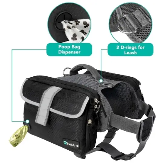 PetAmi Dog Backpack for Medium Large Dogs, Saddle Bag to Wear, Pet Harness Pack, Travel Hiking Walking Running Camping Training image {3}