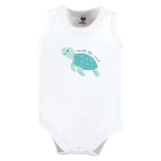 Hudson Baby Infant Boy Cotton Sleeveless Bodysuits, Sea Turtle image {4}