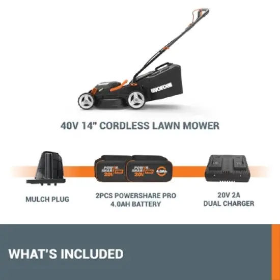 Worx WG779 40V Power Share 4.0Ah 14" Cordless Lawn Mower (Battery and Charger Included) image {6}