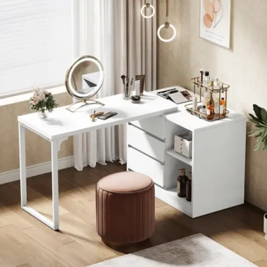 Tribesigns L-Shaped Computer Desk with Drawers and Shelves image {1}
