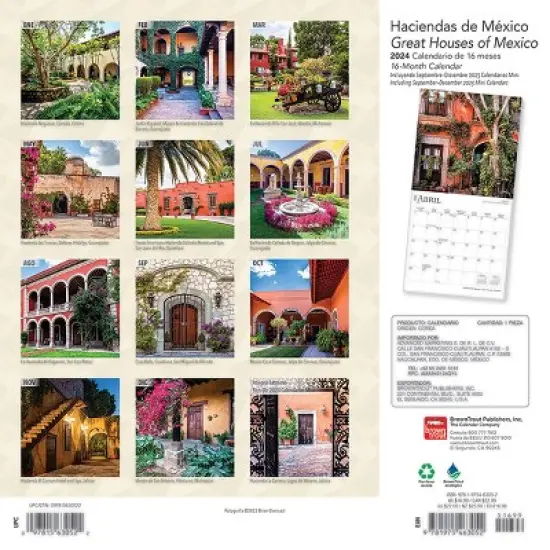 Browntrout 2024 Wall Calendar 12"x12" Bilingual English/Spanish Haciendas de Mexico image {1}