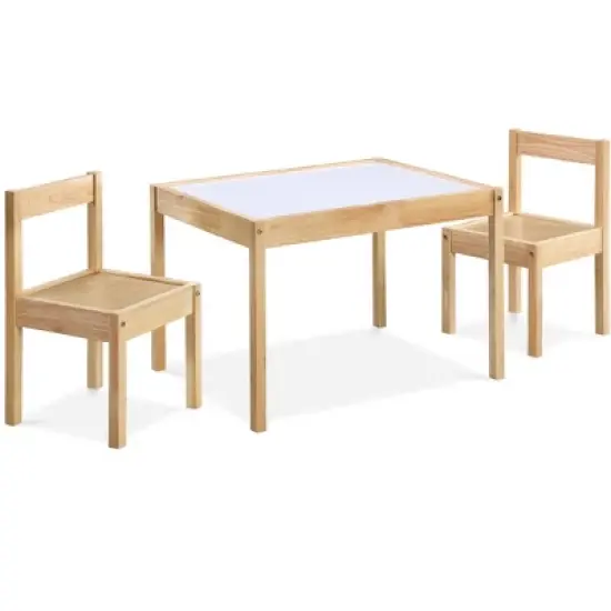 Yinvani Natural 3 Piece Toddler Table with 2 Chairs Set image {2}