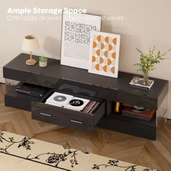 Bestier Black High Gloss TV Stand for TV up to 65" LED Television Entertainment Center Modern TV Cabinet with Storage Drawers image {3}