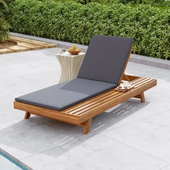 Christopher Knight Home Dara Outdoor Acacia Wood Adjustable Chaise Lounge with Cushion and Flat Storage Surface image {11}