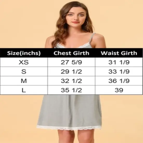 cheibear Womens Nightgown Pajama V Neck Lace Nightdress Sleepwear Lounge Dress image {4}