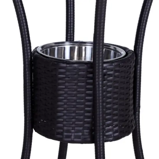 Outsunny Rattan Wicker Bar Set for 3 PCS with Ice Buckets, Patio Furniture with 1 Bar Table and 2 Bar Stools for Poolside, Backyard, Porches image {4}