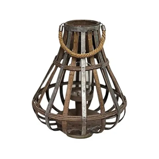 Essential Decor & Beyond 13.7" Natural Bamboo Glass Candle Holder Tabletop Lantern With Rope Handle image {6}