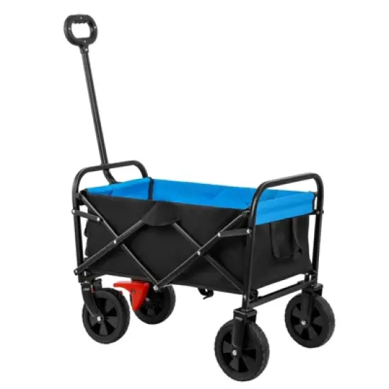 DSVIMOY Mini Portable Folding Beach Wagons with Wheels, Portable Carts with Handle, Blue & Black, 30.31"*15.16"*36.22" image {1}