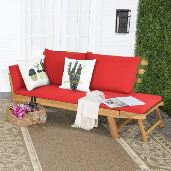 Costway Patio Convertible Sofa Daybed Solid Wood Adjustable Thick Cushion Turquoise\Red\ White image {11}