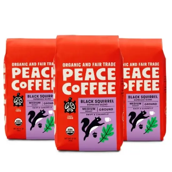 Peace Coffee Black Squirrel Espresso Blend Medium Roast Ground Coffee - 36oz/3ct image {4}