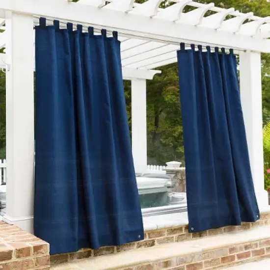 Plow & Hearth Grasscloth Outdoor Curtain Panel with Tab Top, 54"W x 84"L Linen image {1}
