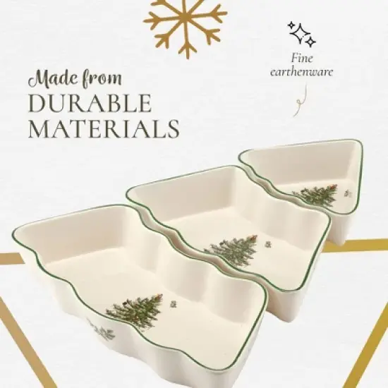 Spode Christmas Tree Dip Bowl Set - 3-Piece Ceramic Christmas Dipping Bowls - Festive Salsa Bowls - Holiday Dinnerware & Seasonal Tableware image {3}