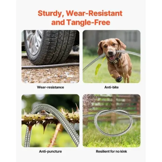 VEVOR Metal Garden Hose 50 ft, Rust Proof Stainless Steel Water Hose, Heavy Duty Backyard Hose with 10 Function Nozzle, Silver image {3}