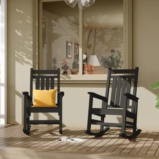 Outdoor HDPE Rocking Chairs Set of 2, HDPE Oversized Patio Rocking Chairs, All Weather Resistant Porch Rocker, Heavy Duty Front Plastic Rockers image {3}