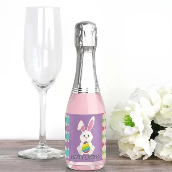 Big Dot of Happiness Hippity Hoppity - Mini Wine and Champagne Bottle Label Stickers - Easter Bunny Party Favor Gift for Women and Men - Set of 16 image {1}