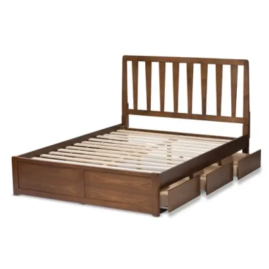Queen Raurey Modern and Contemporary Walnut Finished Storage Platform Bed Brown - Baxton Studio image {4}