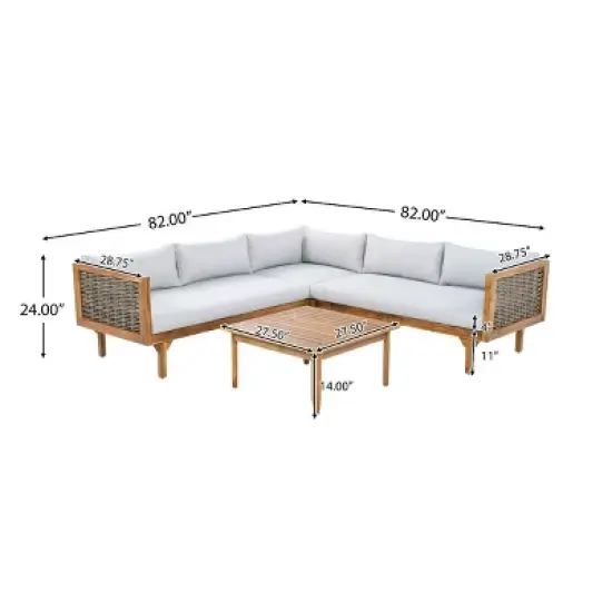 Outdoor Sectional Sofa Set with Table, Modular Corner Design Sofa for Patio Use, Acacia Wood Frame Sofa with Polyester Cushions-Coolbibila image {3}